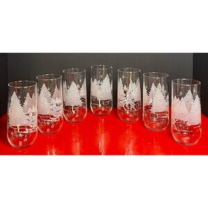 7 Avon Frosted Glass Christmas Tumbler (s) Sleigh Ride THROUGH THE WOODS